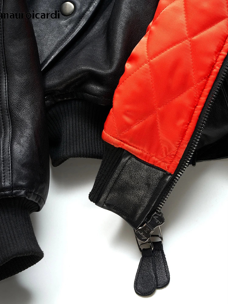 Mauroicaldi autumn cool short sleeved retro thick black Pu leather bomber jacket mens clothing 241011