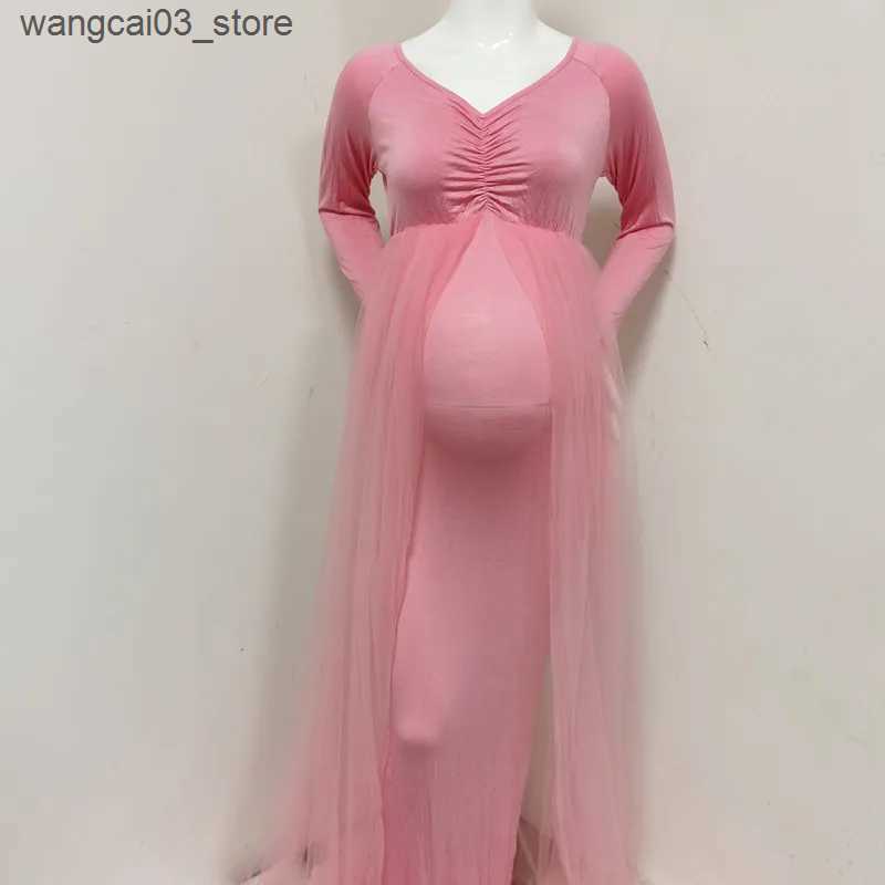 Maternity Dresses Baby Shower Tulle Dresses Fitting Stretchy Maternity Dress For Photo Shoot Pregnancy Photography Cotton Maxi Gown L240910
