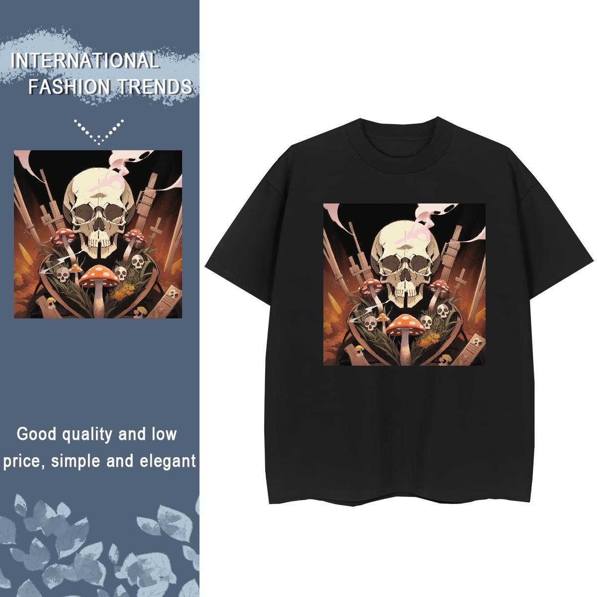 Fashion T Shirt For Woman 230g Pure Cotton O-Neck Short Sleeve Spring Summer skull Unisex Tshirts Loose DIY Anime Clothes