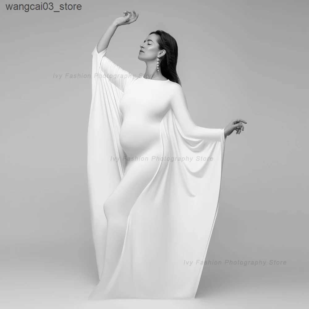 Maternity Dresses Maternity Photography Props Dress Elastic Fabric Bat Shirt Suitable For Taking Photos Pregnant Women Family Party Goddess Dress L240