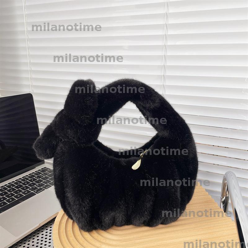 2024 new autumn and winter imitation fur bag for women, bow pleated plush cloud bag, cute and versatile shell bag CUD2410111