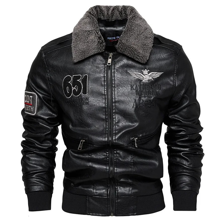 Mens Autumn Jacket Work Bicycle Zipper Motorcycle Artificial Fur Coat Mens Wool Pilot Retro Black Brown Pu Leather Jacket Winter 240927