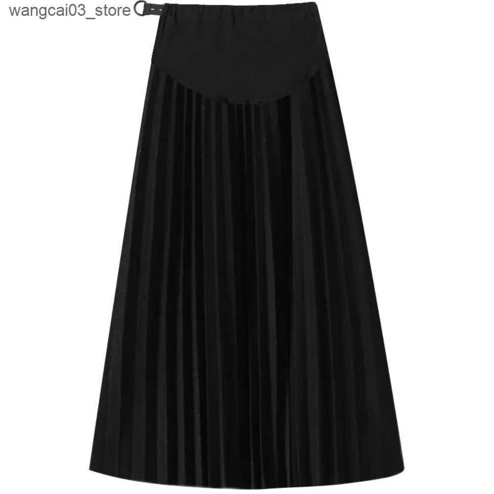 Maternity Dresses 2023 Autumn Winter Pleated Thick Warm Maternity Skirts Elastic Waist Belly Casual Clothes for Pregnant Women Pregnancy vestidos L240