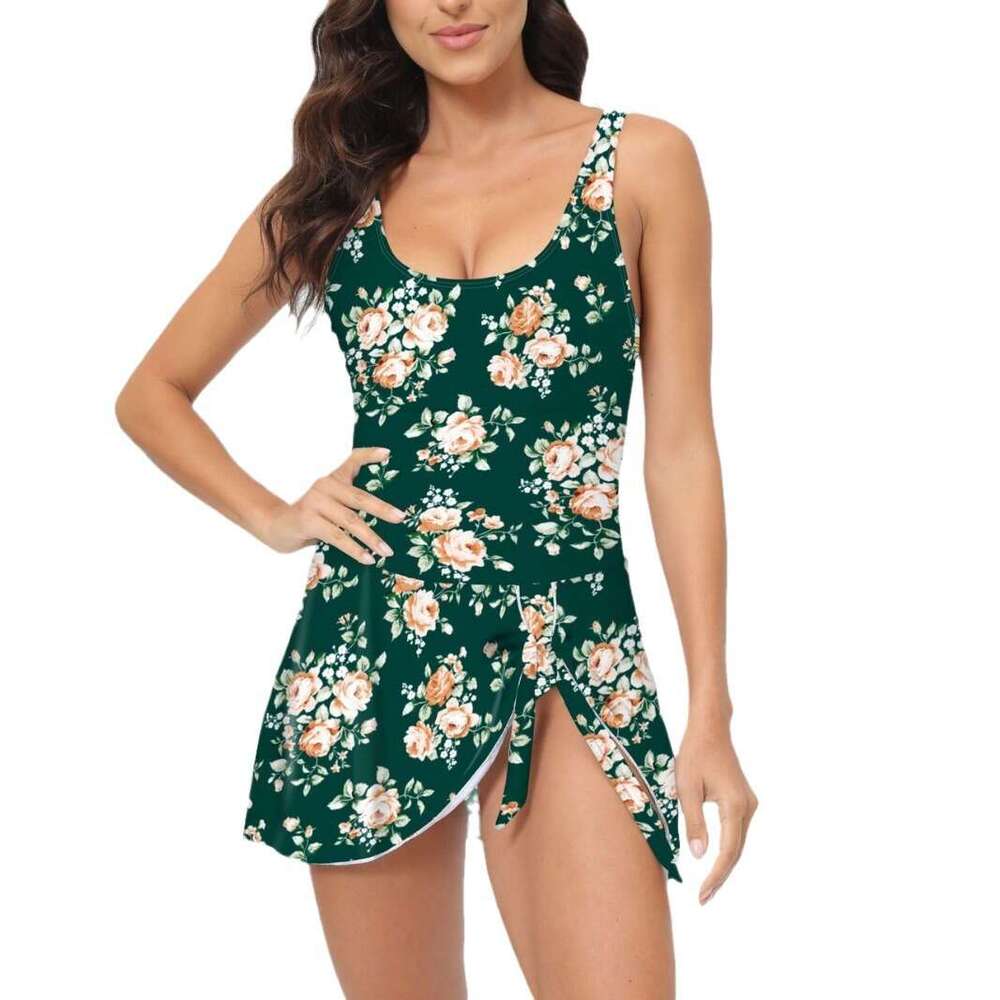 New Conservative Oversized With Sexy Lace Up Print Tankini Women's Swimsuit