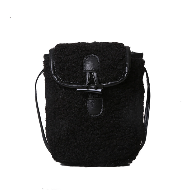 New Mobile Phone Contrast Color Simple Western Style One Shoulder Crossbody Small Women's Autumn and Winter Lamb Plush Bag