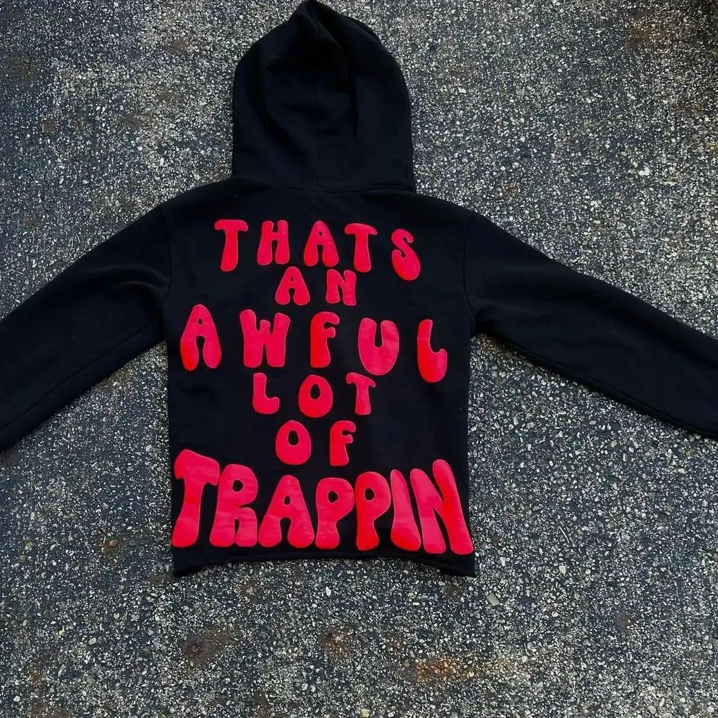 Hiphop Red Letter Print Street Hoodie Womens Graphic y2k Top Super Large Couple Harajuku Sweater Gothic Clothing 241010