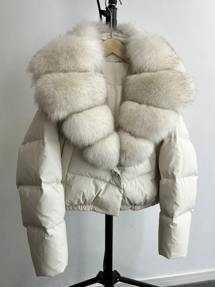 Janveny Big Natural Fox Fur Coat Womens Autumn Winter Female Parkas 90% White Duck Down Jacket Feather Short Puffer 241010