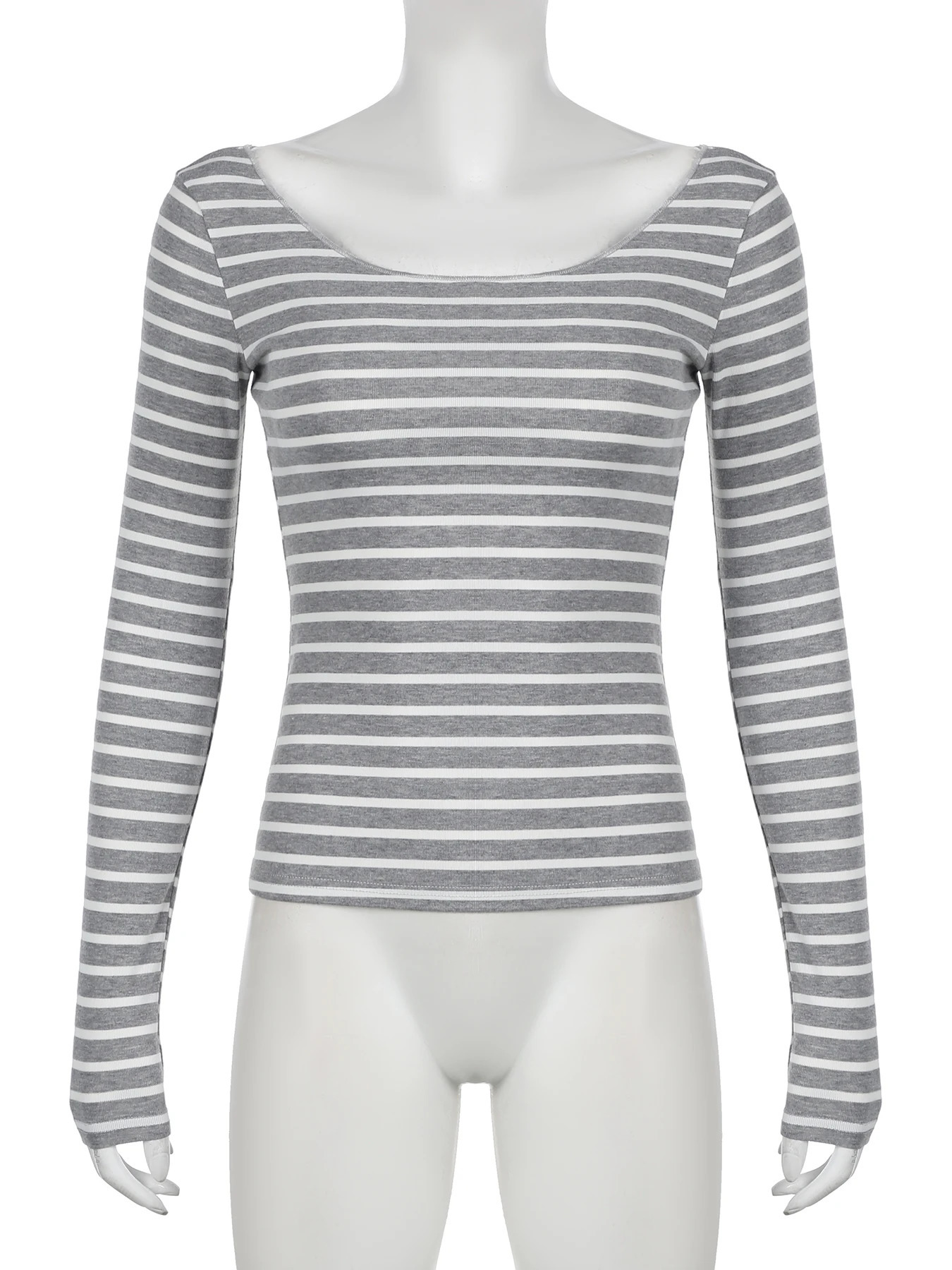 IAMSURE Casual Basic Striped T Shirt Slim O-Neck Long Sleeve Tees Women 2024 Autumn Spring Fashion Streetwear Ladies Underwear 241011