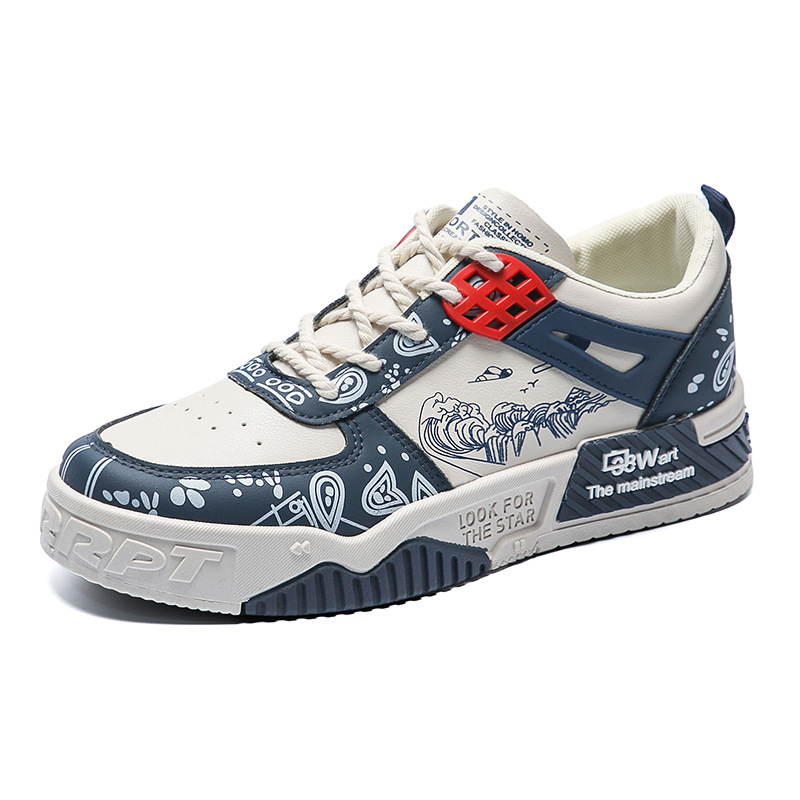 Men Casual Shoes Fashion Leather Versatile Sneakers Trendy Design New Sense Comfort Triple Blue Green