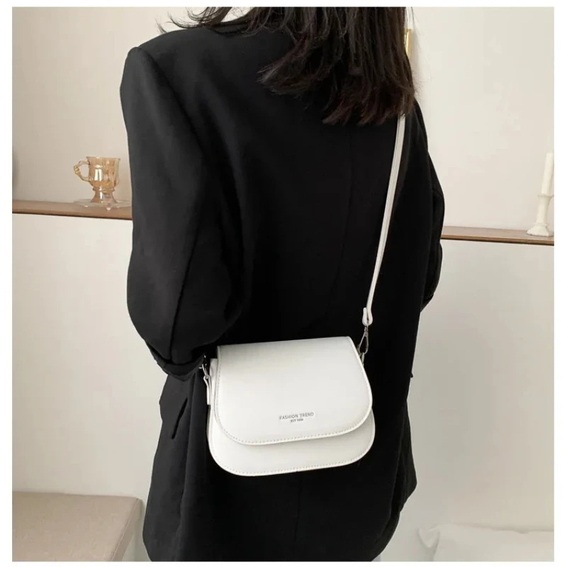 Trendy Saddle Shoulder Bag Women PU Leather Crossbody Simple Solid Color Flap Messenger Fashion Handbags Pouch 240925