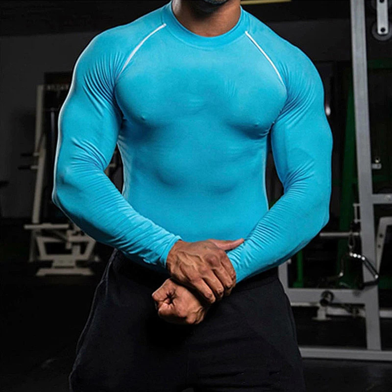 Mens Fitness Compression Shirt Long Sleeve Tshirt Quick drying Sports Tight Training 241011
