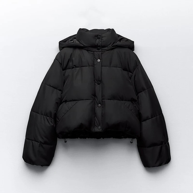 Autumn Winter Waterproof Windbreaker CROPPED Puffer Jacket Women Hooded Black Snow Parka Short Cotton Padded Coat 241009