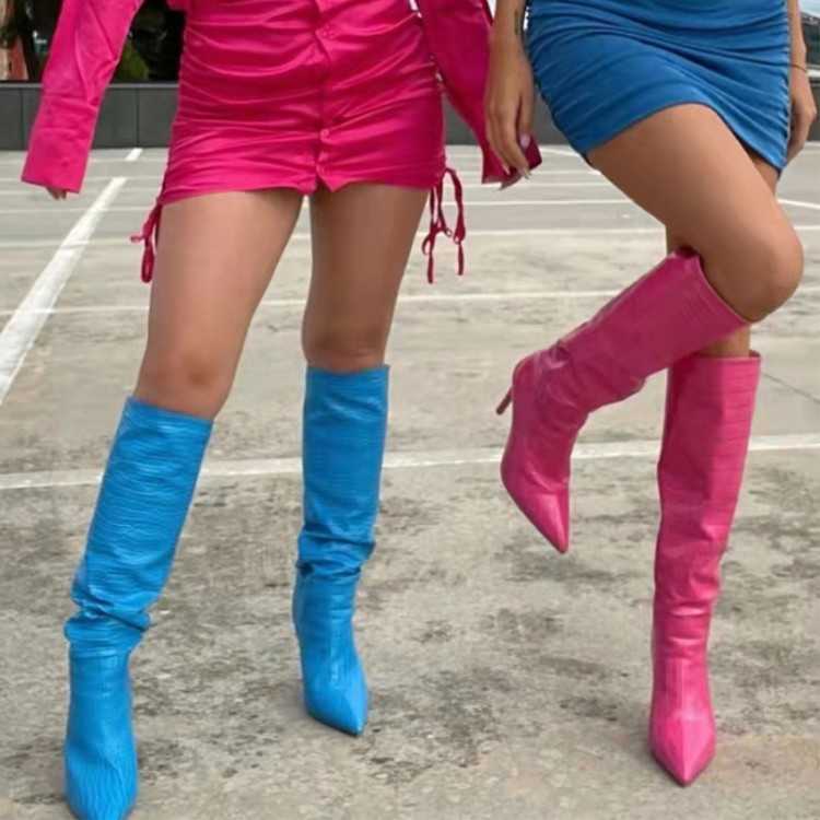 Personalized Pointed Fashion Boots Fluorescent Green Martin Boots Long Boots Stiletto High Heels Boot Versatile Look Thin Straight Ankle Boots 240826