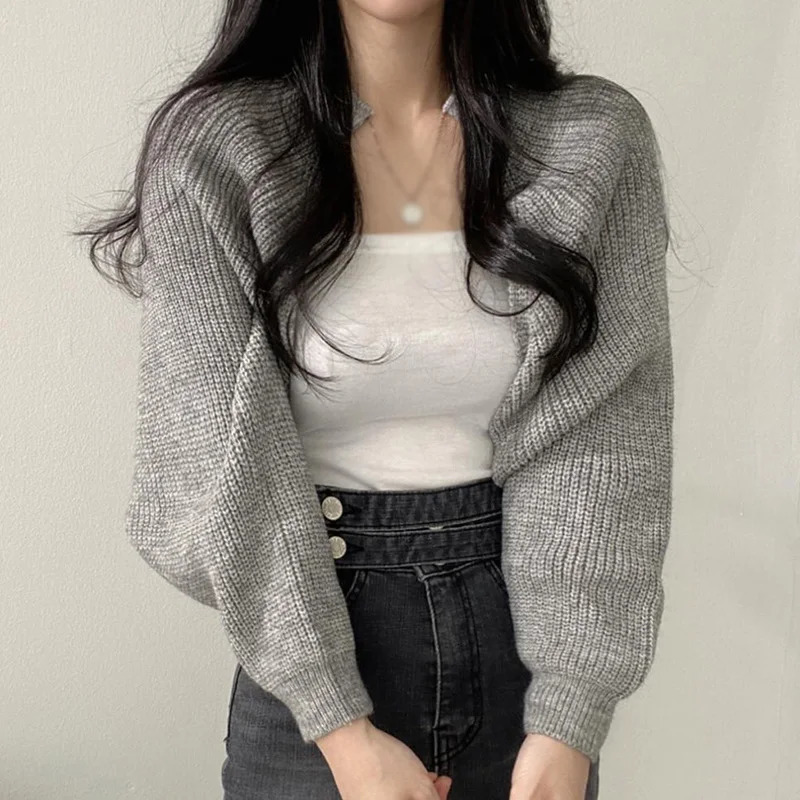Womens Cardigans Knitted Long Sleeve Ultra Short Shawl Spring Autumn Sweater 241007