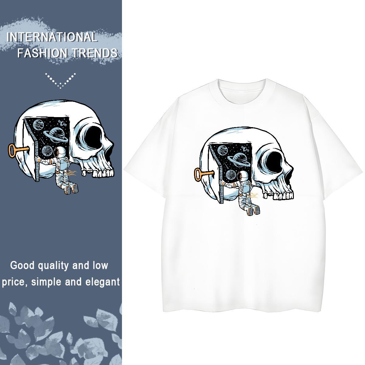 Classic Womens T Shirts 230g Pure Cotton Crew Neck Casual Beach skull Unisex Tshirts Popular Custom Print Oversized Clothes