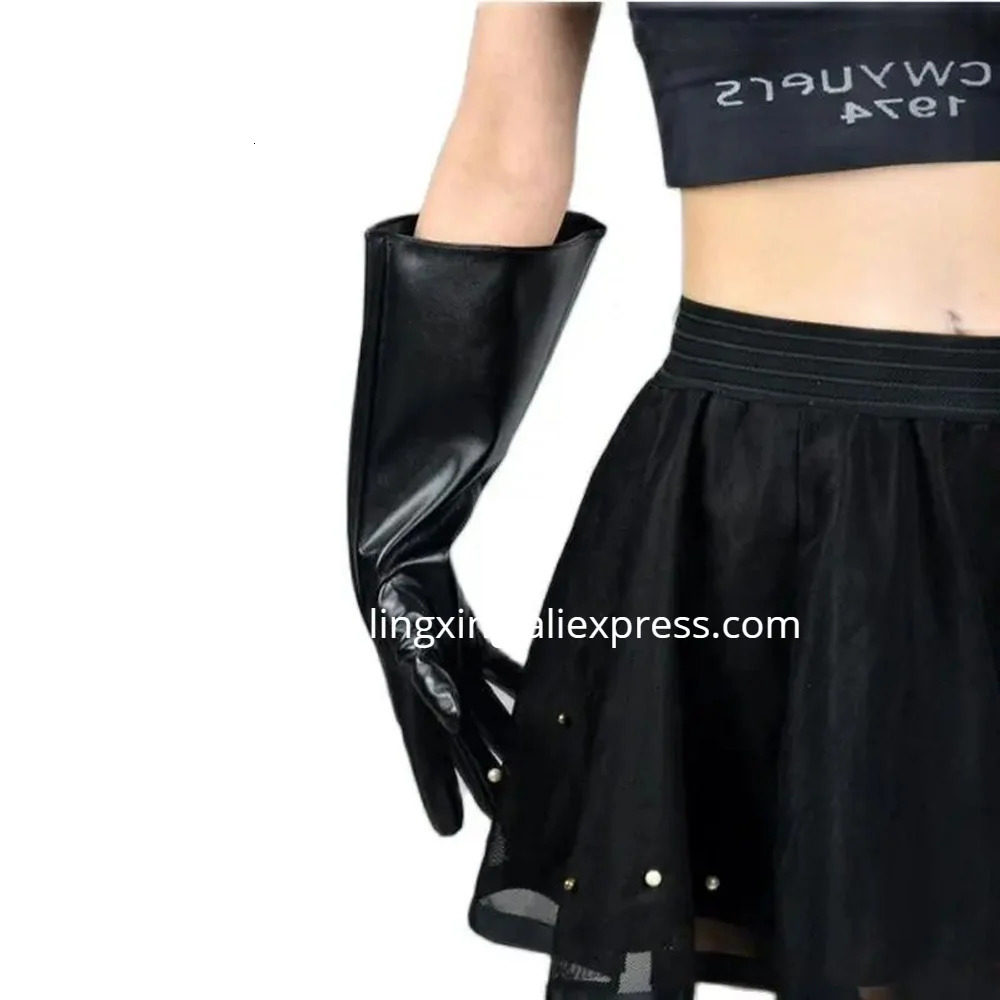 38cm Touchscreen long gloves large sleeves wide cuffs lantern puff simulated leather black for men and women 240906