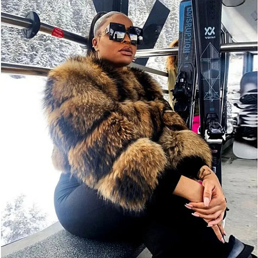 Maomaokong Super Winter Womens y Thick True Raccoon Fur Coat Natural Fox Jacket Plus Size Tank Top 241010