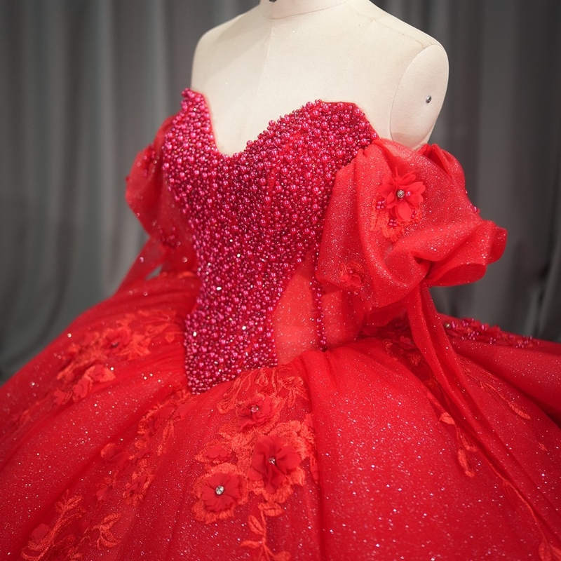 Red Shiny Princess Quinceanera Dresses Beading Appliques Lace Tull Princess Ball Gowns Sweet 16 Dress Party Birthday Vestidos De 15 Anos