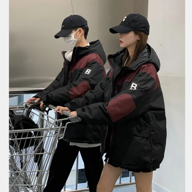 Womens down jacket black winter Korean fashion Y2K style stand up collar chic warm red womens jacket cotton jacket 241009