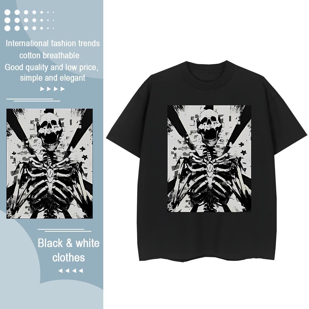 Casual New T shirt 230g 100% Cotton O-Neck Short Sleeve Summer Casual skull Tshirt for Man Woman Soft White Plus Size Tees