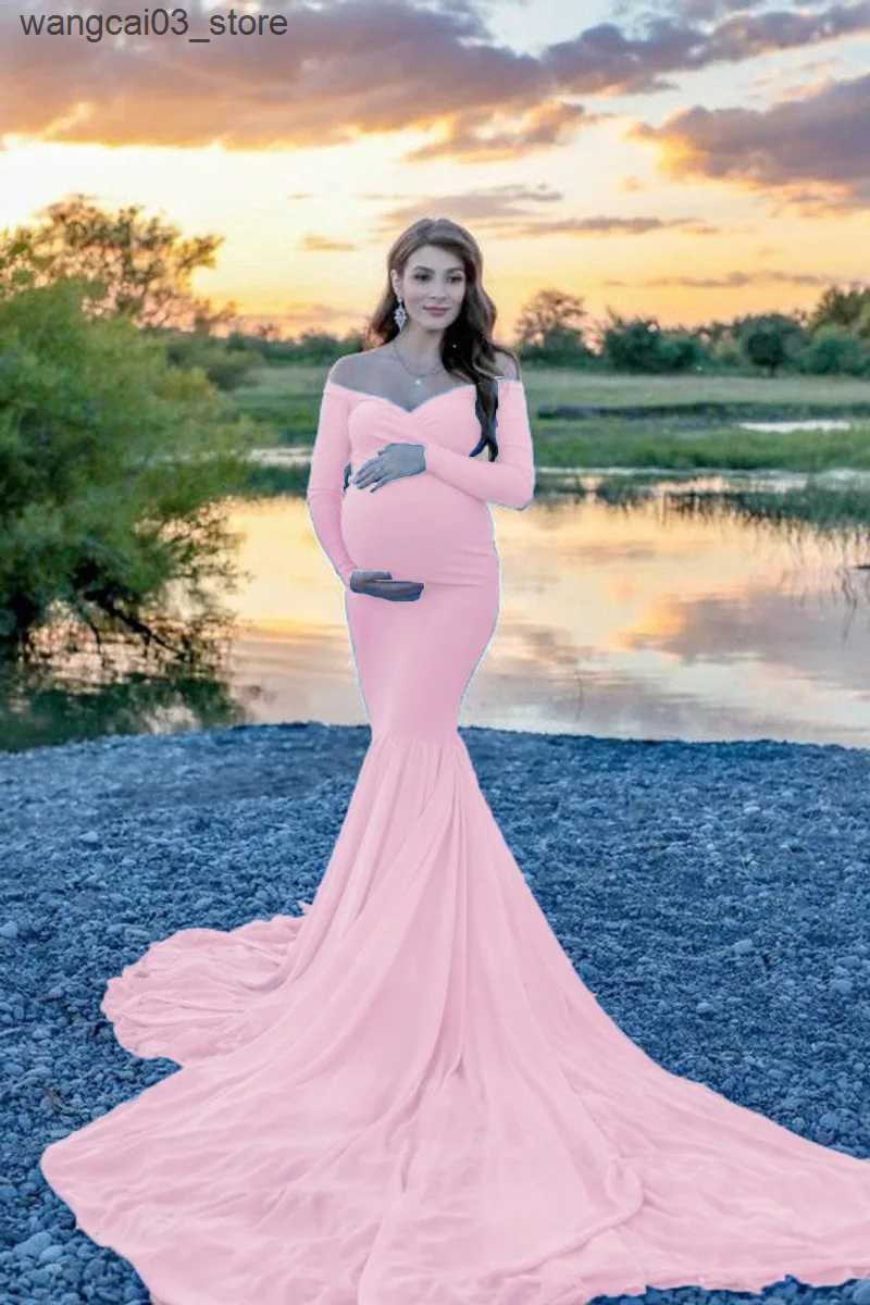 Maternity Dresses Maternity Dresses For Long sleeve V-neck Maternity Photography Props black Dresses pink Pregnant Women Clothes Pregnancy Dress L2409