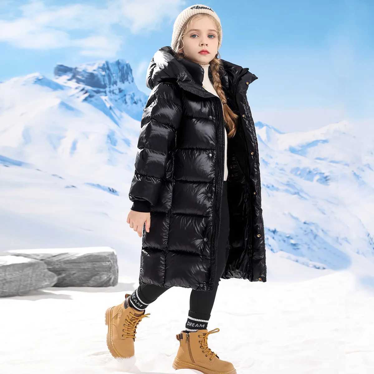 Down Coat New Childrens Long Black Gold Thick Cotton Jacket Winter Knee for Boys and Girls H241010