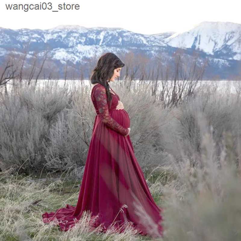 Maternity Dresses Lace Stitching Pregnant Woman Dress Maternity Dress For Photo Shoot Robe Grossesse Baby Shower Dress Maternity Photography Dress L24