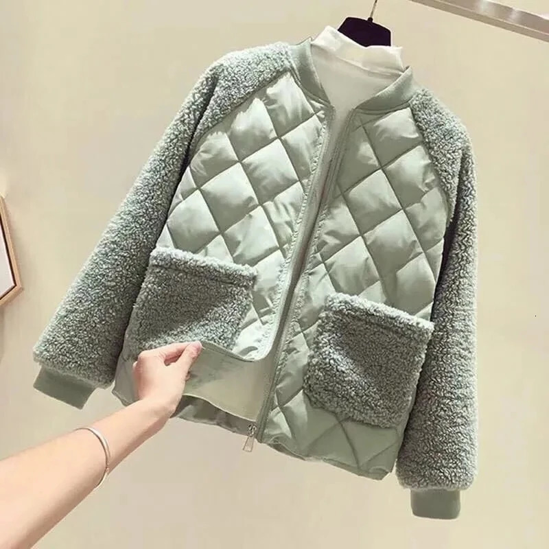 Thin Light Down Cotton Jacket Female Short Coat Autumn Winter Womens 2024 Loose Lmitation Lamb Wool Lady Parka 241009