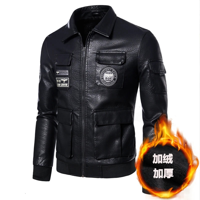 TRAF Autumn And Winter Fashion Mens Pilot Leather Jacket Korean Version Embroidered Motorcycle 241008