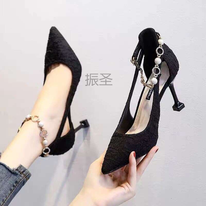 Women high heel shoes dress shoes women leather two colours cusp 5-8cm heels beautiful elegant casual shoes pearl chain trim