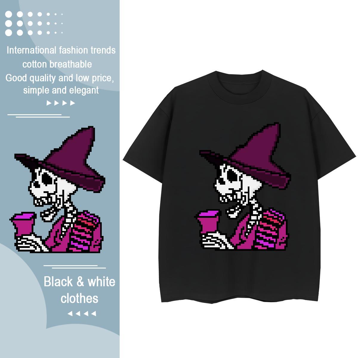 Fashion T-Shirts for Women 230g 100% Cotton Breathable Soft Street Casual skull Women Tshirts Free Shipping Cartoon Print Wear