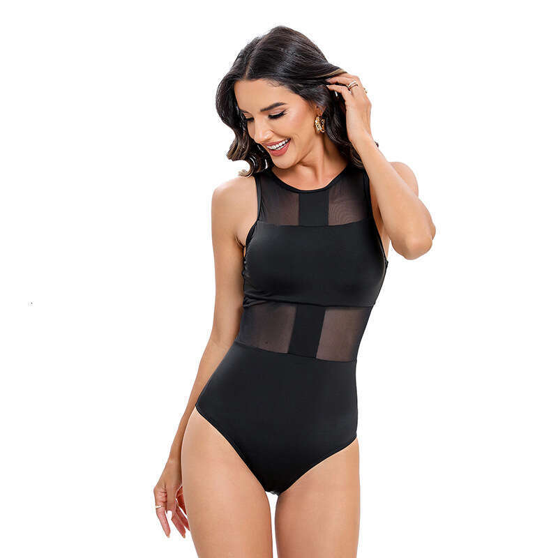 2024 New Fashionable Sexy Backless Solid Color Mesh Splicing For Slimming And Meat Covering One Piece Women's Swimsuit
