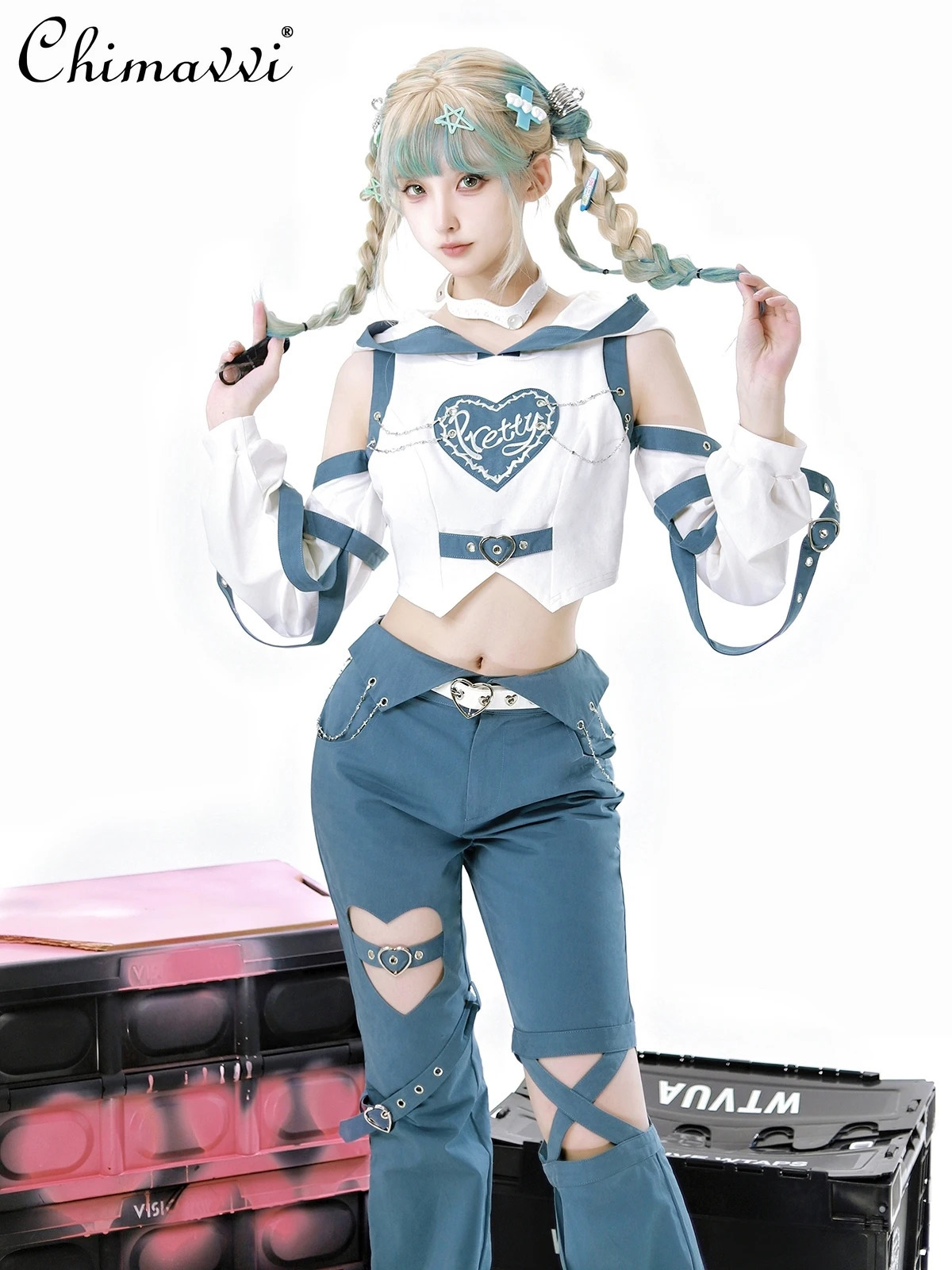 Sweet Girl Pants Sets Autumn Fashion Long Sleeve Hoodie Top Open Womens Two Piece Y2K Set 241008