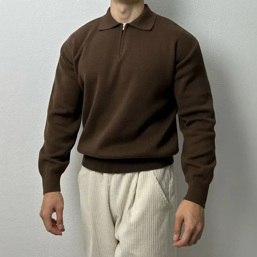 Mens Pullover Polo Korean Retro Preparatory Style Long Sleeve Mini Relaxing Fit Classic Retro workwear Autumn Top 240927