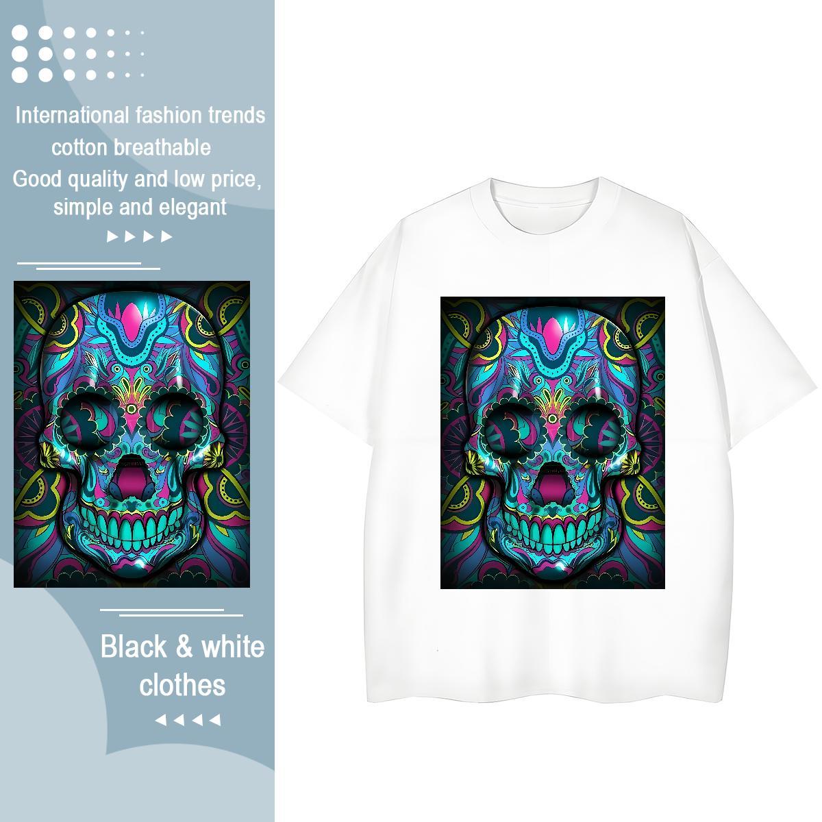 DIY Women T Shirts 230g Pure Cotton Breathable Crew Neck Daily Outfit skull Women Tshirts Free Shipping Floral Print Clothings