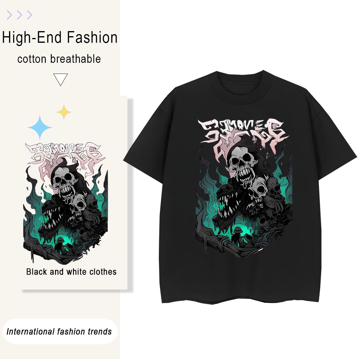 Casual New Womens T Shirts 230g Pure Cotton Breathable Crew Neck High Street Hip Hop skull Woman Tshirt Designer Nice Customized Print Top Shirts