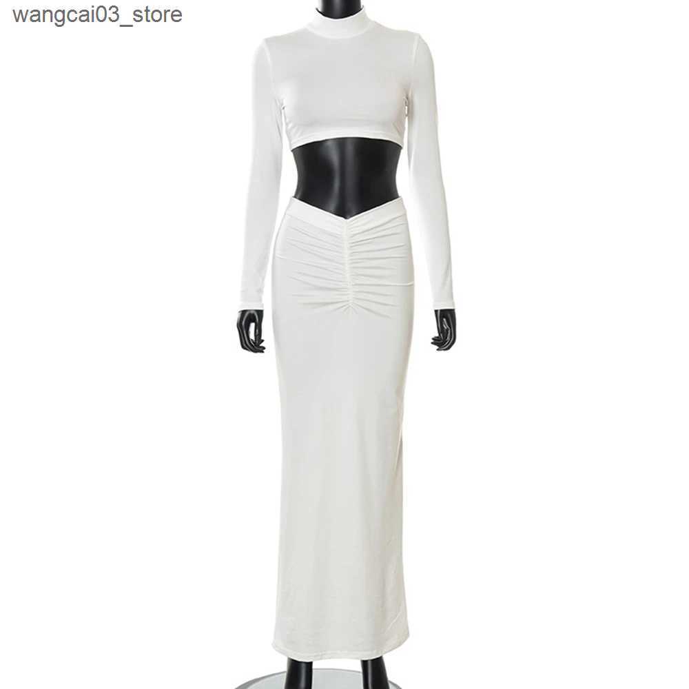 Maternity Dresses Maternity Photo ShootSolid Color Cutout High Neck Crop Top 2-in-1 Long Sleeve Bodycon Club Party Photoshoot Pregnancy Maxi Dress L24