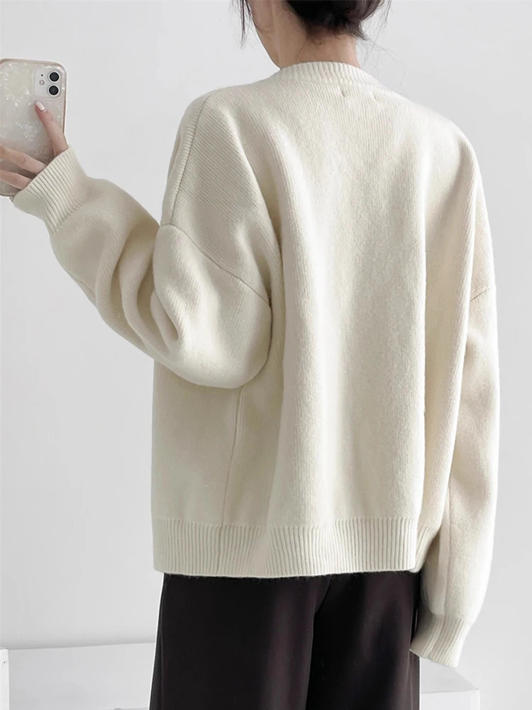 AOSSVIAO Women Cardigans Sweater Oneck Autumn Winter Knitted Loose Solid Single Breasted Womens Sweaters 241007