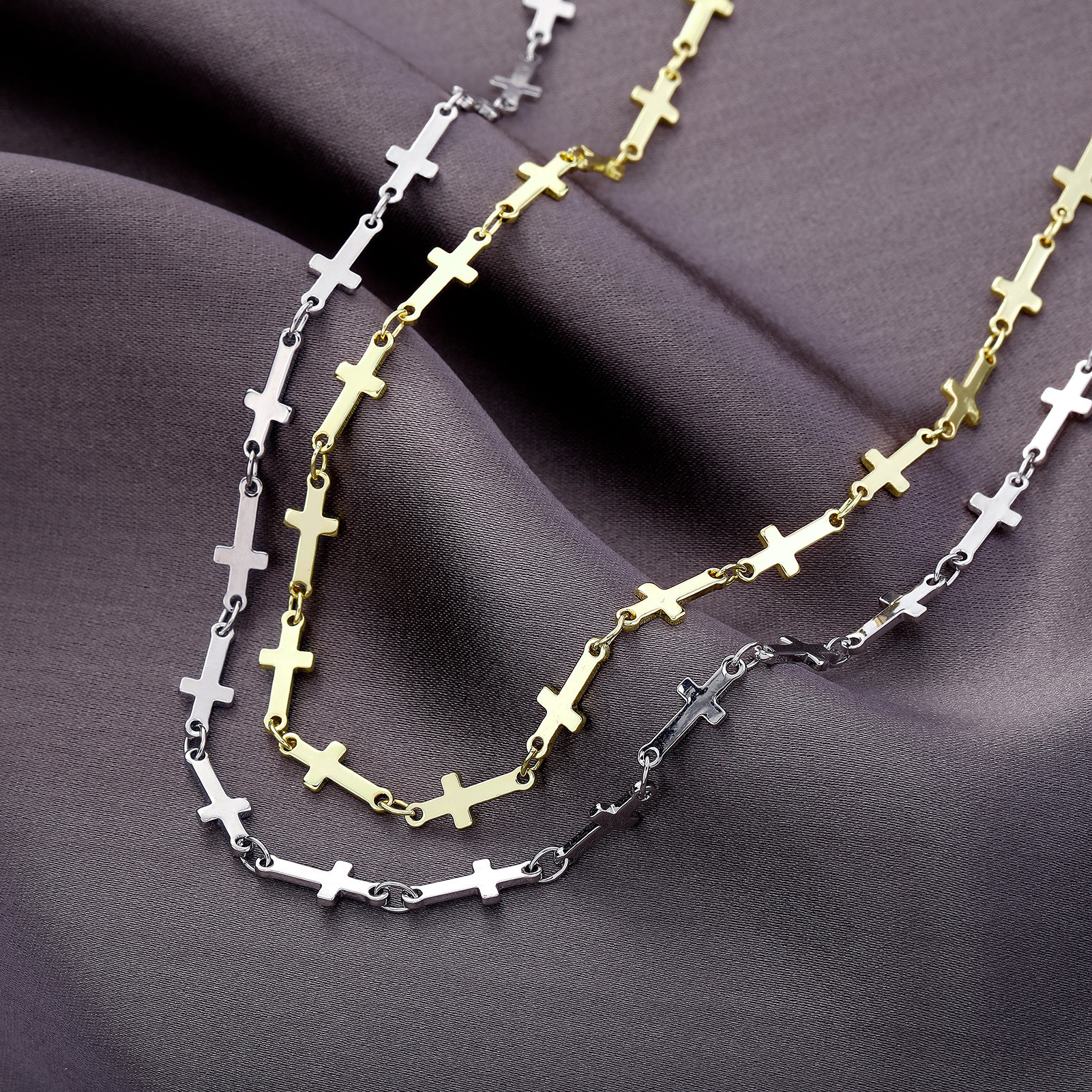 Unisex Bone Cross Charms Necklace INS Style Fashion Neck Chain Mens and Womens Personalized Hip Hop Punk Rock Gold Color Chains Jewelry Rapper Bijoux 