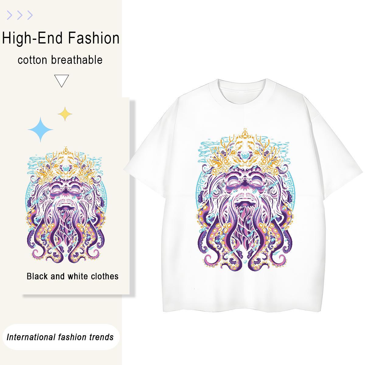 2024 Womens T Shirts 230g Pure Cotton Crew Neck Spring Summer skull Women Tees Loose fit Anime Print Tshirts