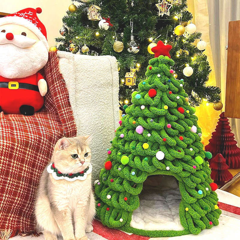 Christmas Tree Cat Nest DIY Autumn/Winter Dog Bed Homemade Material Pack Cat Tail Yarn Handmade Christmas Dog Nest Carton 740