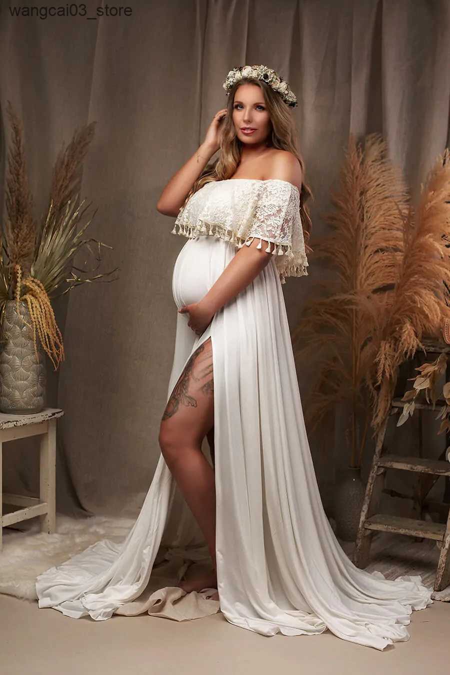 Maternity Dresses 2024 Pregnant womens trailing even dress photography dress with short sleeves L240910