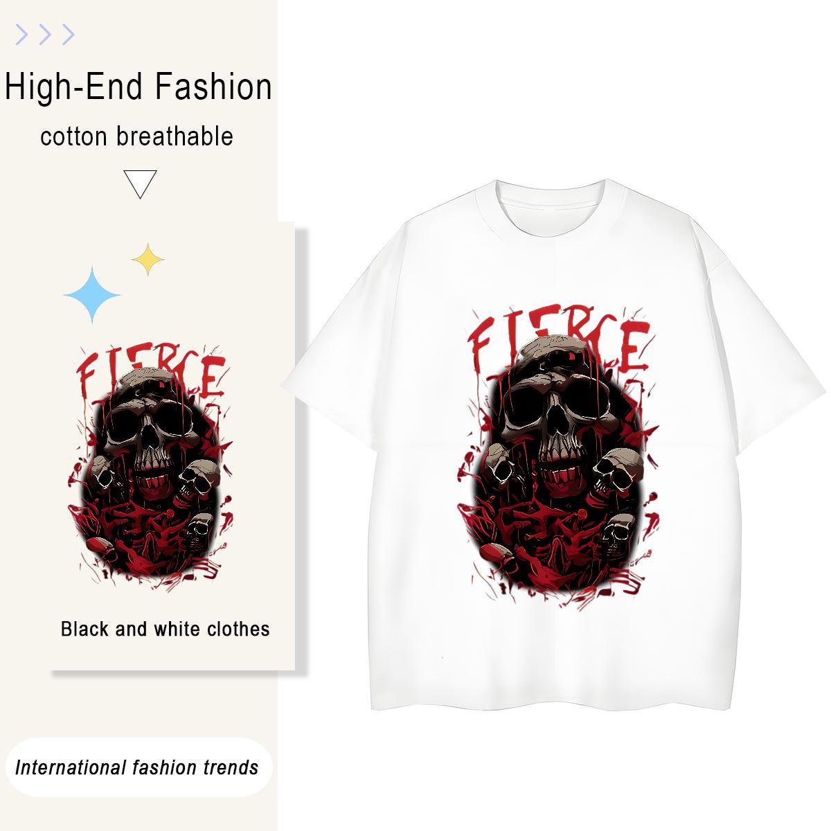 2024 T-Shirts for Women 230g Pure Cotton Breathable Soft Summer Casual skull Women Tshirts 5A DIY Anime Printed Polos