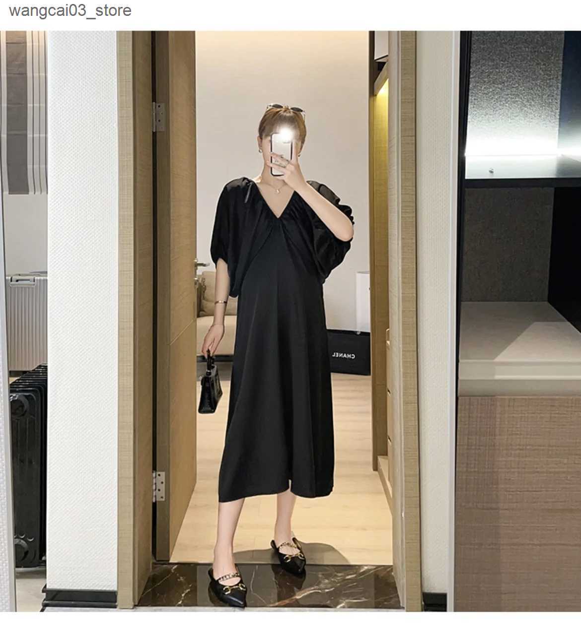Maternity Dresses Japanese Style Maternity Chiffon Dress Puff Sleeve V-neck Plus Size Pregnant Woman Summer Clothes Pregnancy Long Loose Dresses L2409