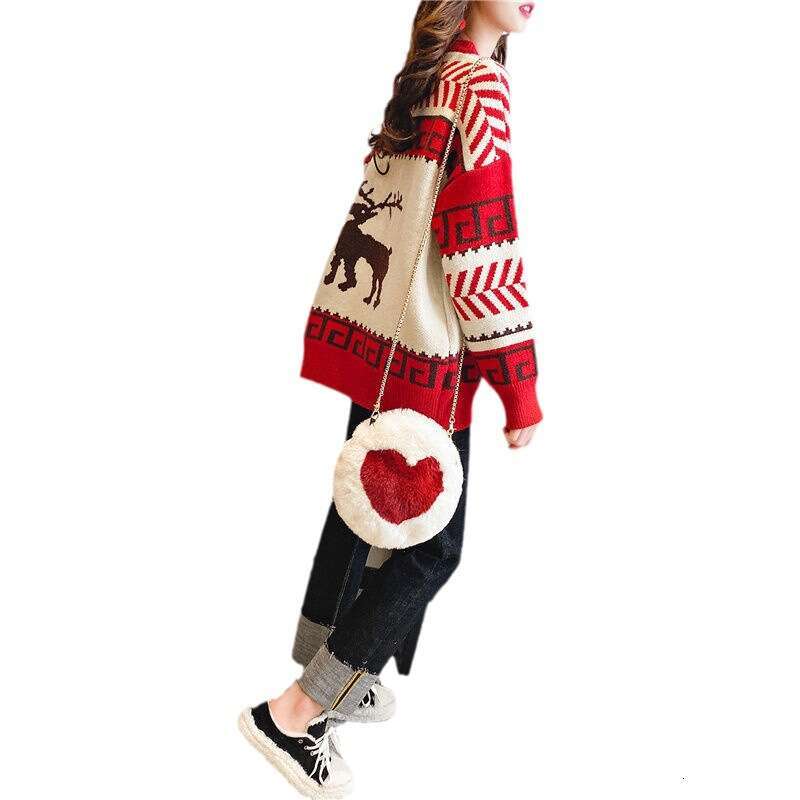 Christmas sweater for autumn winter 2023 short sleeved new deer pullover, internet famous loose and lazy style knitted top