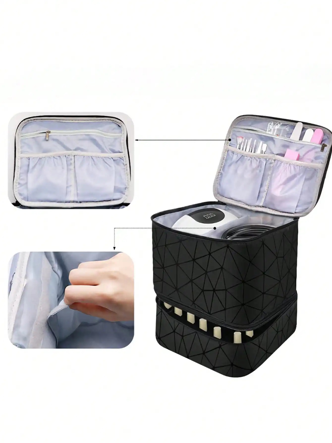 Womens portable double-layer nail polish storage bag organizer travel essential oil storage box multi-function storage bag 241008