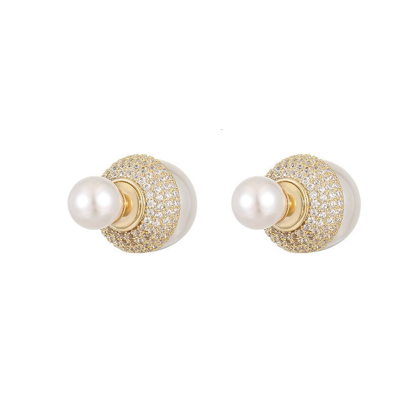 micro inlaid zircon with pearl in front back, light temperament, high-end earrings, simple and versatile earrings