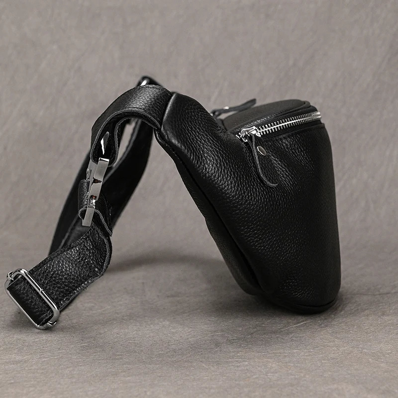 Mens genuine leather waist bag Fanny bag with mobile phone bag Mini travel bag Mens cross body bag Black 241008