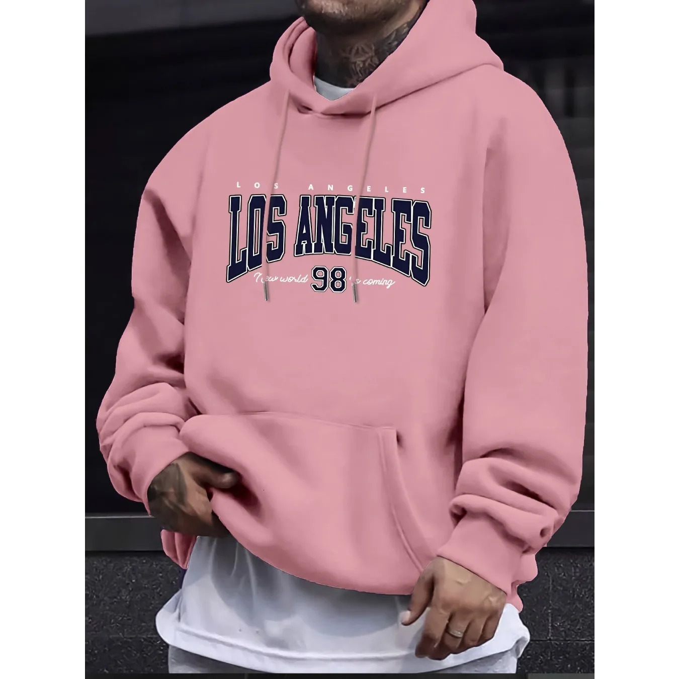 Vibrant Los Angeles printed plush hoodie Stylish mens Fallwinter style American fashion tops for comfortable gifts 241011
