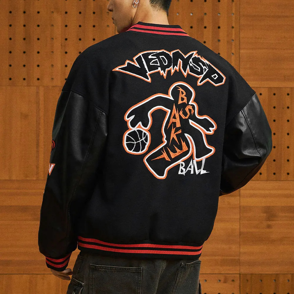 Fashionable casual baseball collar jacket with embroidered button n for basketball players in spring and autumn 241010